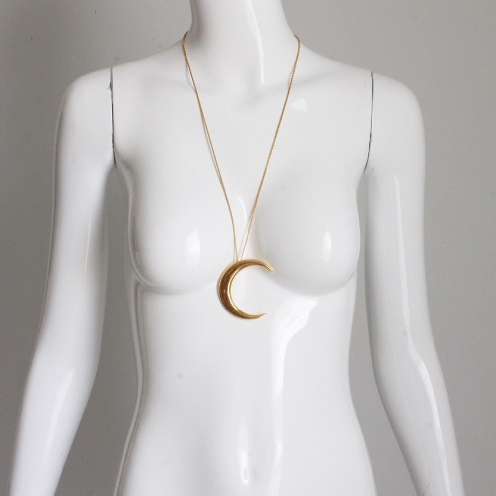 Saint Laurent Crescent Moon Pendant Necklace Oversized Gold Metal Chain VGC - Picture 6 of 13